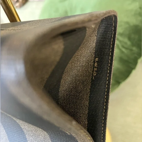 RARE! FENDI LEATHER KHAKI PECAN LOGO PCV TOTE BAG - Picture 12 of 12